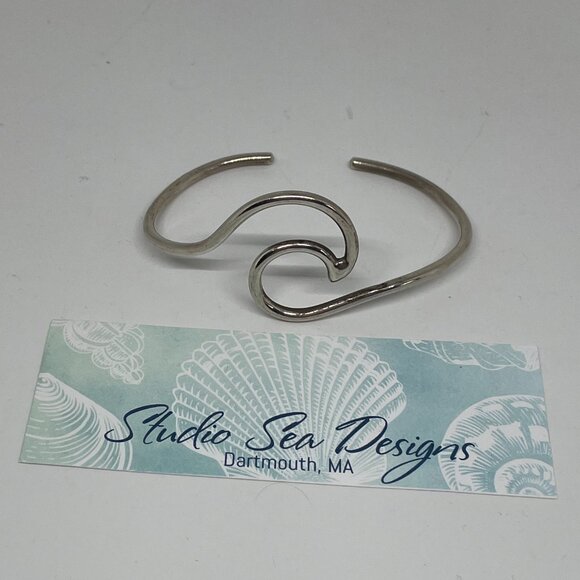 Solid Sterling Silver Wave Bracelet Bangle - Picture 1 of 5